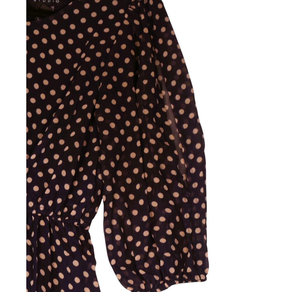 En Focus Dress Womens 8 Blue Polka Dot Hi Low Career Casual 3/4 Slit Sleeve - Picture 5 of 14